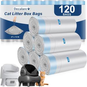 120 Count Cat Litter Box Bags Compatible with NeakM1 and Petpiv Autoscooper 11 Open-Top Self-Cleaning Cat Litter Boxes, Heavy Duty Leak-Proof Drawstring Cat Litter Bags, 27" x 13"