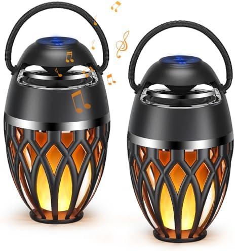 MOFOKEAY 2 Pack Outdoor Bluetooth Speakers,Wireless Speaker with LED Flame Speaker BT 5.0,Waterproof Torch Lantern for Patio Pool Party,Gifts for Women Men