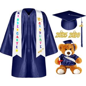 Sintuff 7 Pcs Kindergarten Graduation Gown Cap 2025 Preschool Graduation Accessories Stole Tassel Sash Charm Bear Gifts (Blue)