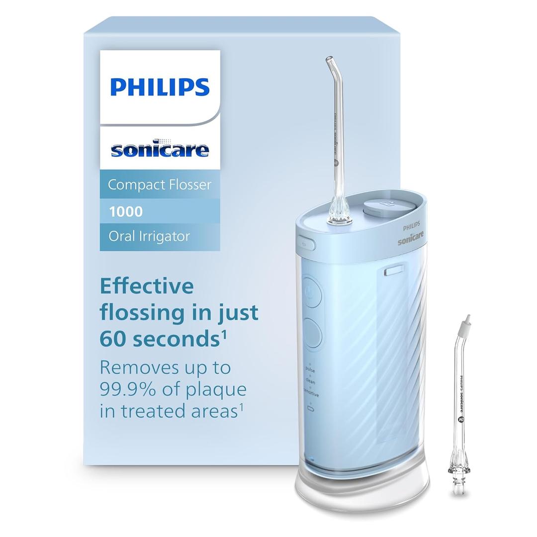 Philips Sonicare Compact Flosser 1000, Portable Water Flosser with 3 Flossing Modes, IPX7 Waterproof Oral Irrigator, Travel Friendly (Blue)