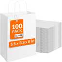 SUNEE 100 Pcs Gift Bags with Handles, 5.5x3.3x8 Inchs Small White Paper Gift Bags Bulk for Retail, Birthday Wedding Party Favors, Small Business and Paper Shopping Bag - White