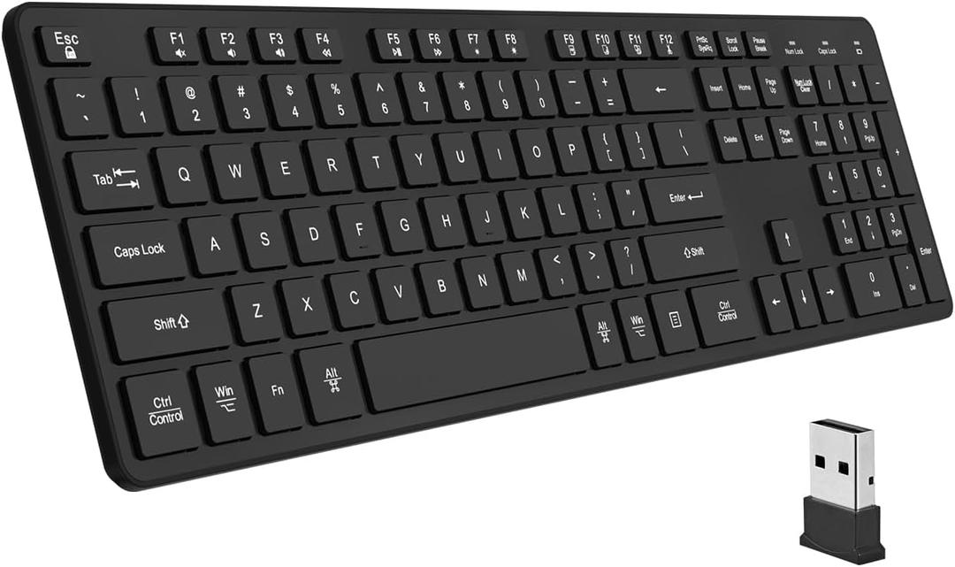 Slim Wireless Keyboard for Mac and Windows, Ultra Quiet Low-Profile Flat Key Board with Full-Size Keys, 2.4GHz Wireless for PC, Mac, Windows 11/10/8/7 (Black-1) 
