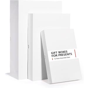 YANGTE 12 Pack White Gift Boxes with Lids for Presents, 17" Large Gift Boxes for Clothes Robe Shirt, Assorted Sizes Boxes with 4-inch Deep Robe Box for Christmas, Birthday and More
