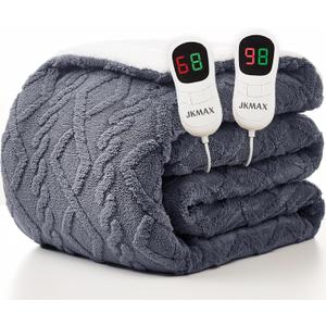 JKMAX Heated Electric Blanket Queen Size-84"x90" Heating Blanket with 10 Heating Levels & 5 Time Settings Over-Heat Protection,Winter Warmer for Adults with ETL CertificationGrey