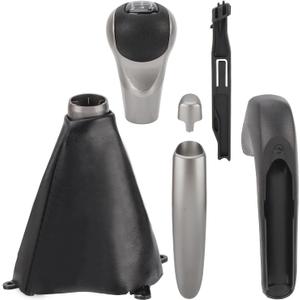 AUTOKAY Set of 3 Parking Brake Handle Grip Knob Set Fits for Honda Civic 2006-2011 Manual Gear Stick Shift Shifter Knob Head with 5 Speed and Boot Dust Cover PU Leather