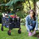 TULEX 4324 Wagon Cart with Wheels Foldable - Collapsible Utility Wagon Heavy Duty, Folding Grocery Wagon, All Terrain Wagon Outdoor Camping Garden, Blue. (Blue)