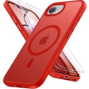 Miracase for iPhone 16e case & iPhone 17e Case for MagSafe [with 29H+ Screen Protectors] TOP Military-Grade Protection Shockproof with Velvet Touch for iPhone 16e/17e Phone Case 6.1", Red
