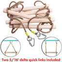 Wooden Rope Ladder for Kids with Ground anchoring - Lenght 6.5'(2m) Width 16"(40cm) - Outdoor or Indoor Climbing Rope Ladder for Ninja Slackline, Backyard, Playground, Home Gym, Park, Treehouse