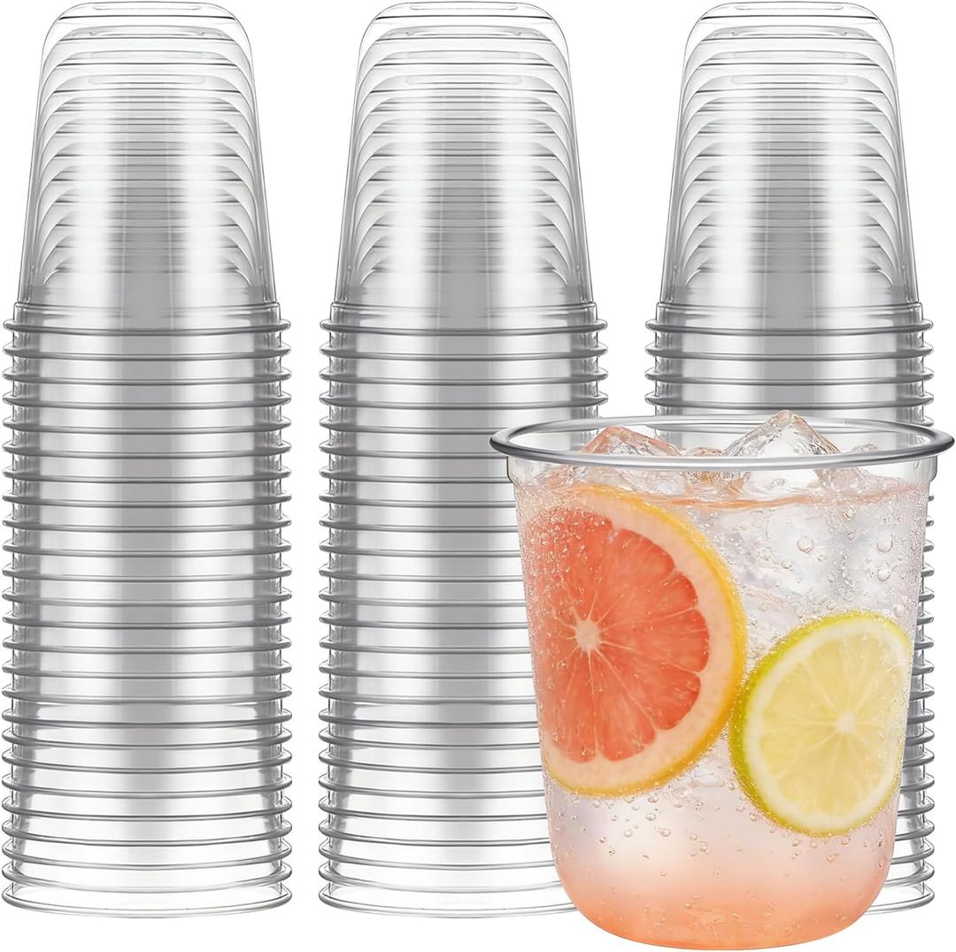 Ziliny 50 Pcs 14oz Disposable Stemless Glasses Crystal Plastic Wine Glasses Clear Classic Pet Cup for Meeting Weddings Birthdays Cocktail Christmas Party Supplies(Clear)