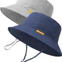 Baby Sun Hat Kids Summer Sun Protection Toddler Bucket Hat Wide Brim Adjustable Beach Hats for Boys Girls Age 0-6 Years (6-24 Months, 2 Pack (Grey + Blue)