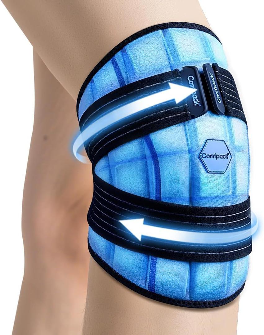 Comfpack Knee Ice Pack Wrap, 2 Hours Long Lasting Coldness Ice & Compression Therapy Flexible Ice Pack for Knee Replacement Surgery, Arthritis Pain, ACL, Swelling, Sports Injuries(23" x 10.3") (One Size Fits Most)