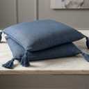 Pack of 2 Couch Throw Pillow Covers 20x20 Inch Fall Soft White Linen Pillow Covers for Sofa Living Room Solid Dyed Pillow Cases, Non-Shedding (Blue Tassels, 18x18'')