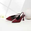 Susanny Slingback Kitten Heels Elegant Dressy Pumps for Women Closed Pointy Toe Sexy Chunky High Heels Wedding Bride Prom Party Dress Shoes (Red)