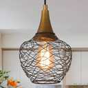KSANA Modern Industrial Pendant Light, Black Open-Cage Hanging Light with Brushed Antique Gold Accent, Adjustable Ceiling Light Fixture for Kitchen Island, Dining Room, Foyer, or Bedroom