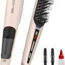 Tome Steam Straighteners for Hair, Negative Ion Hair Straightener Brush to Manage & Shape, Wide Hot Comb for Medium to Thick Hair, Steam Brush for Women, Pink