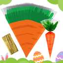 Threetols Easter Carrot Cone Cellophane Bags - Creative Shape Treat Candy Triangle Cello Orange With Twist Ties for Party Favor (100pcs)