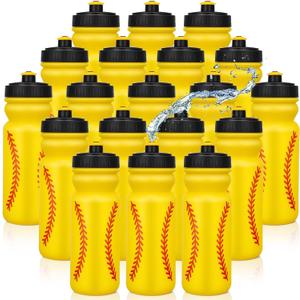 Nitial 20 Pack Softball Squeeze Water Bottle Bulk 20 oz Sports Bottle with Pull Top Lid Plastic Reusable Gifts Tumbler for Sports Travel Gym Party Supplies (Yellow)