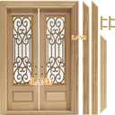iLAND Dollhouse Door on 1:12 Scale, Dollhouse Accessories of Miniature Gate w/Carved Pattern & 3D Lattice Panes Reflecting Rainbow Light & Golden Handles