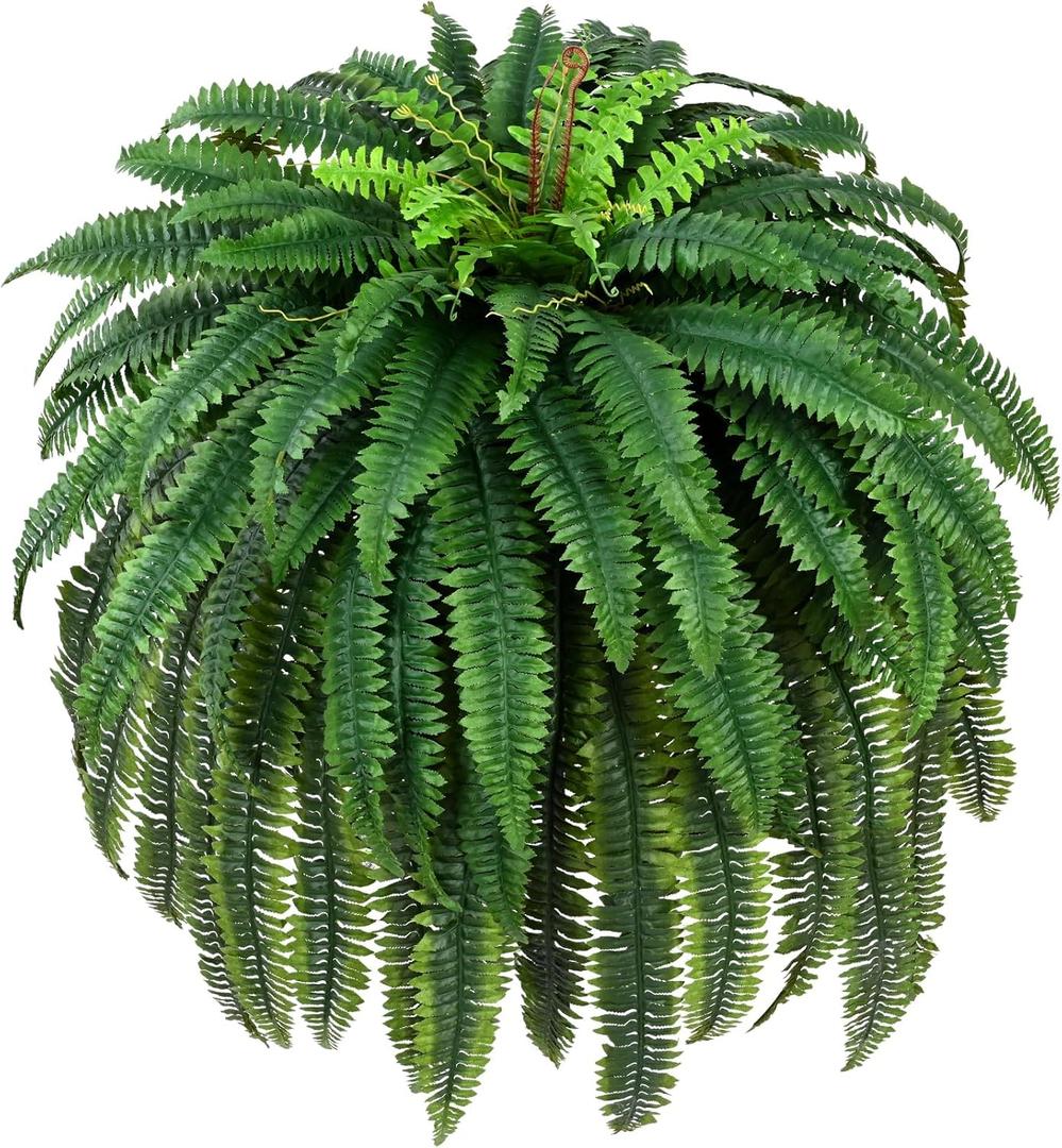Waipfaru 60'' Large Fake Ferns, UV Resistant Artificial Outdoor Plants, Faux Greenery Plants, Realistic Boston Ferns with 96 Fronds for Front Porch Home Garden Patio Forest Decor (2Pcs)