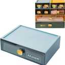 Stackable Desk Organizer Drawer 13"Wx9"Lx3.3"H Large Desktop Storage Drawers for Printer Paper Clear Stacking Storage Organizer Box for Office, Home, Stationery, Bathroom (Blue, L)