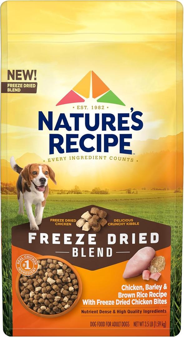 Natures Recipe Dry Dog Food with Freeze Dried Chicken Bites, Chicken, Barley & Brown Rice Recipe 3.5 lb Bag (Pack of 4), BBD: MAY/30/2026