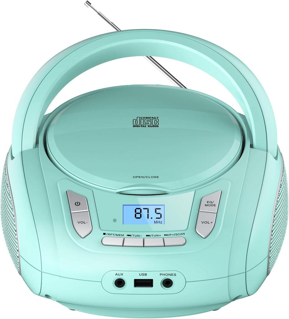Portable CD Player Boombox with Bluetooth, FM Radio, USB MP3 Playback, CD Players for Home or Outdoor