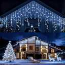 32.8ft 400 LED Icicle String Lights, 8 Modes Waterproof Icicle Christmas Lights Outdoor with Memory Function, Curtain Fairy Lights Hanging Decor for Home, Party, Christmas & Halloween (Cool White)