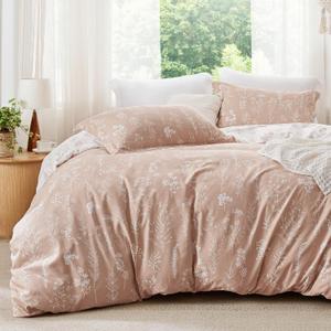 Bedsure Duvet Cover Queen Size - Reversible Pink Queen Duvet Cover Set with Zipper Closure, 3 Pieces Cute Floral Patterned Bedding Set with 8 Corner Ties and 2 Pillow Shams (Queen (90" x 90"), 08 - Dusty Rose
