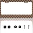 Brown and Khaki Checkerboard License Plate Frame Brown Checkered License Plate Holder for Car Accessories for Car Decor Fits Standard Us Vehicles Size 12 x 6 Inches