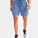 Pudolla Men's Workout Running Shorts 7"/5"/9" Lightweight Gym Athletic Shorts for Men with Zipper Pockets (Blue, M)