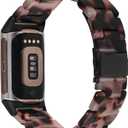 Resin Band Compatible with Fitbit Charge 6/ Fitbit Charge 5, Waterproof & Lightweight Bracelet Wristband Replacement with Stainless Steel Buckle, Fashion Strap for Fitness Tracker Women (Tortoise Stone Flower)
