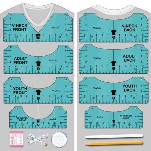 Vowlove Tshirt Ruler Guide for Vinyl Alignment - T Shirt Measure Rulers Guide, Shirt Measurement Centering Tool Heat Press Screen Printing V-Neck Embroidery Accessories Sublimation Blanks Product