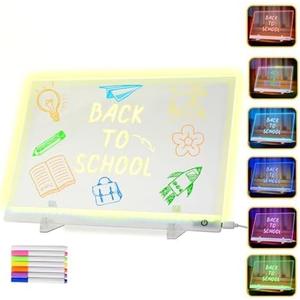 Lumiboard Led Drawing Board with Stand(13.7"x10"), 6 Colors 5 Light Modes, Acrylic Glowing Dry Erase Board Creative Gift, 7pcs Colors Markers