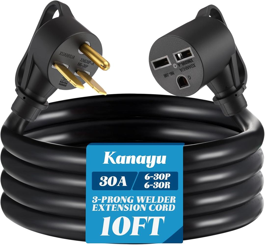 Kanayu 10ft 30A NEMA 6-30 Extension Cord, 6-30P Male Plug to 6-30R Female Receptacle Power Cord with Handle for Welder Compressor Heater, STW 10 AWG/3C, 250V, 7500W, ETL Listed