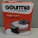 Gourmia Belgian Waffle Maker Compact Design with Upright Storage, Adjustable Browning, and Easy-Clean Nonstick Ceramic Plates, Stainless Steel