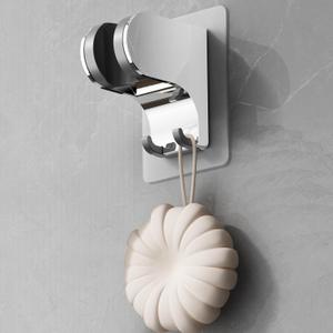 Hand Held Shower Head Holder Wall Mount, Shower Hose Holder Adhesive with 2 Hanger Hooks, Adjustable Shower Handle Holder, No Drilling Shower Wand Holder (Chrome, Pack of 1)