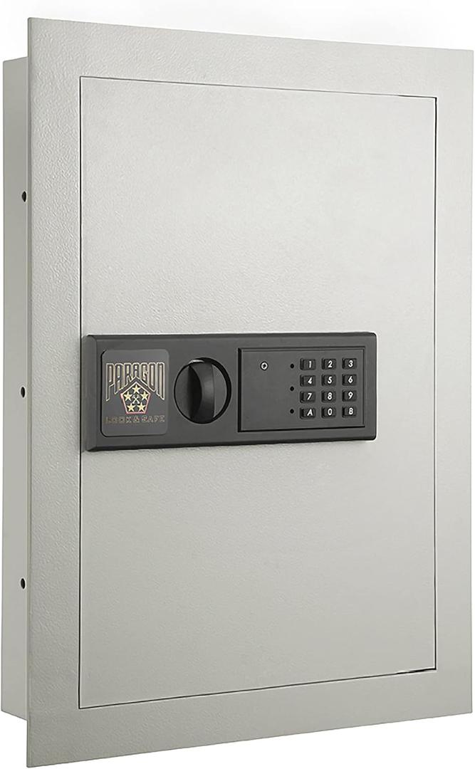 In-Wall Safe - Home or Business Safe with LED Keypad and 2 Manual Override Keys - Protects Cash, Jewelry, Passports, and More by Paragon Safes (Cream) (New Cream)