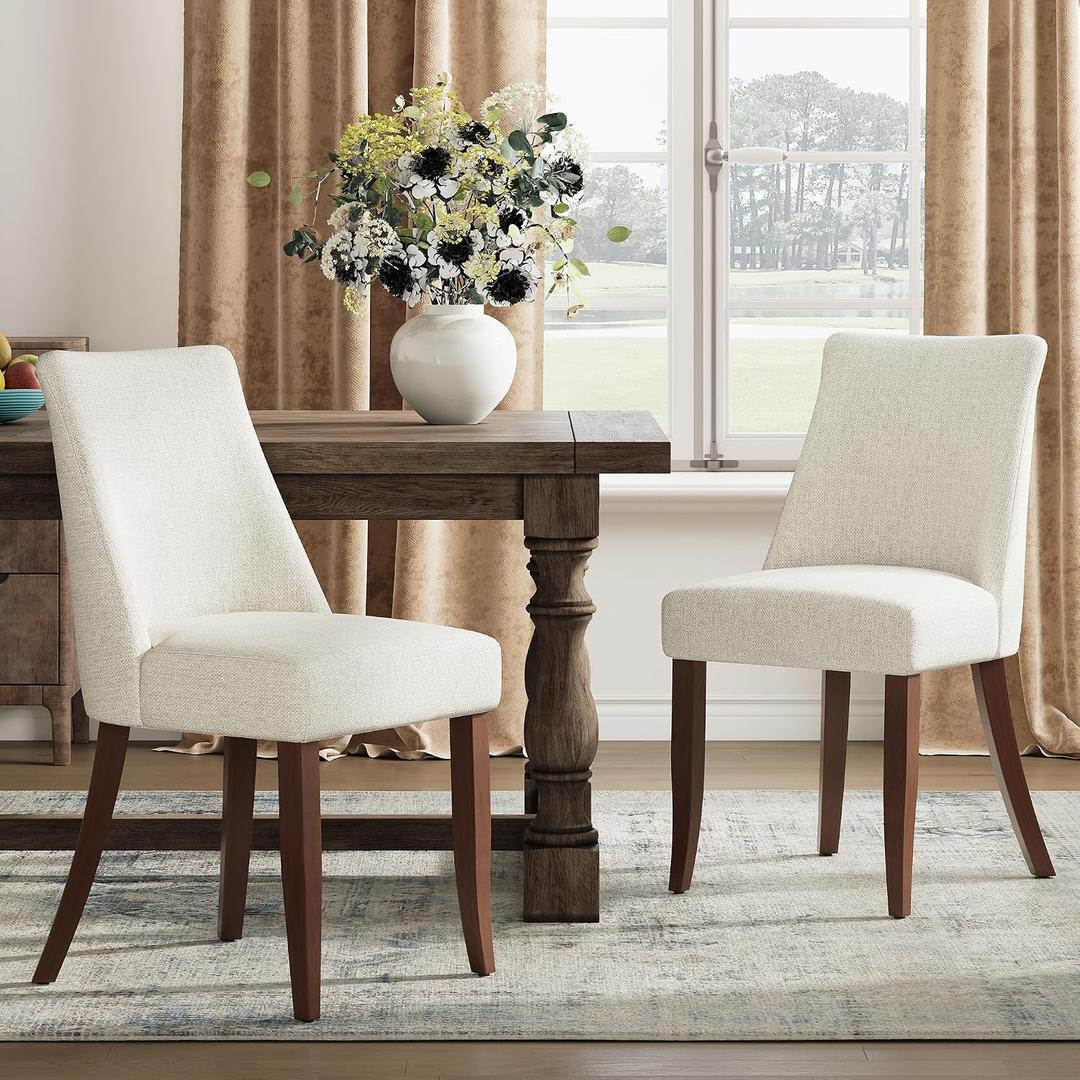 COLAMY Upholstered Dining Chairs Set of 2, Mid Century Modern Kitchen Chairs with Back, Farmhouse Fabric Side Dining Room Chairs with Wood Legs for Dining Room Restaurant, Beige
