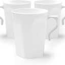 Ilyapa 50 Plastic Coffee Cups with Handles, 8 oz White - Disposable or Reusable Mug Pack