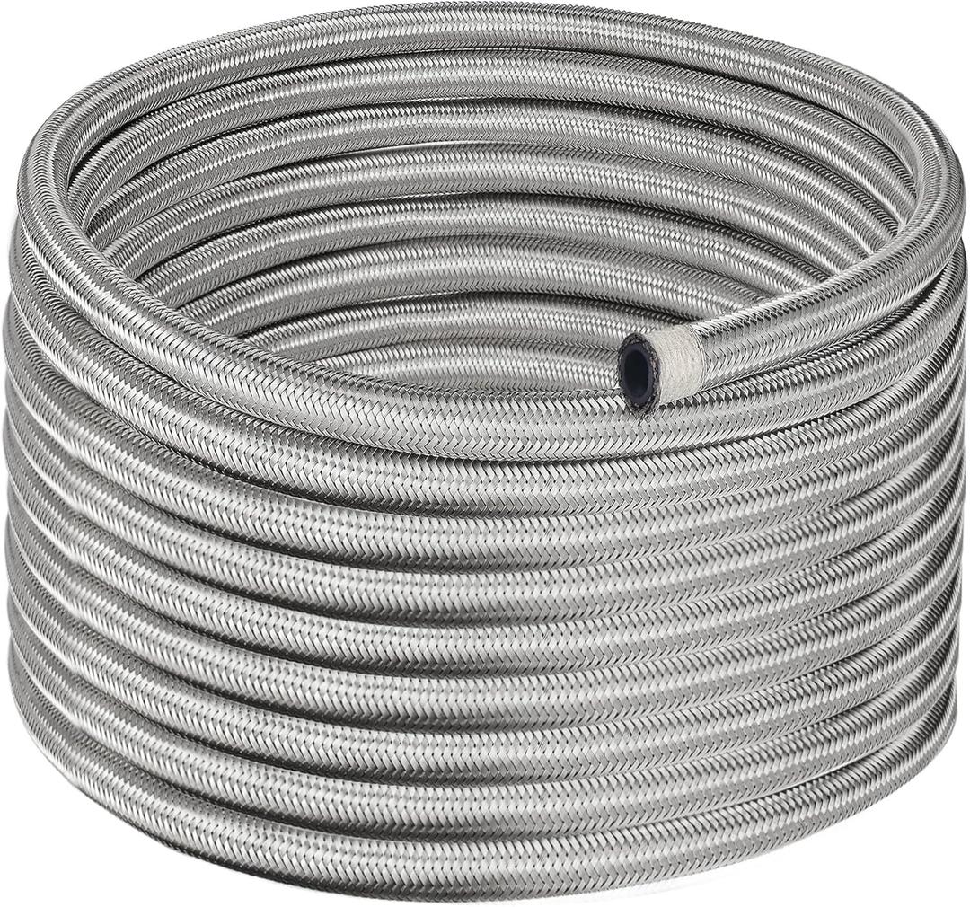 EVIL ENERGY 6AN Fuel Line, AN6 Braided Fuel Hose Nylon CPE 20FT Silver