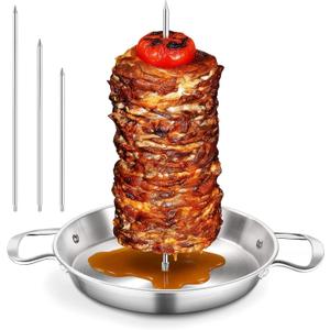 P&P CHEF Shawarma Pan for Grill, Al Pastor Skewer Stainless Steel, 10 Vertical Skewer Pan with 3 Spikes (8/10"/12) for Tacos Al Pastor Chicken, Smoker, Oven Safe & Dishwasher Safe