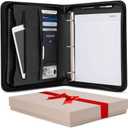 Forevermore Portfolios Padfolio Binder - Professional Faux Leather Travel Organizer Pouch for Tablet, Documents, Presentation Folders, Zipper Closure, Removable 3-Ring Notepad - Black