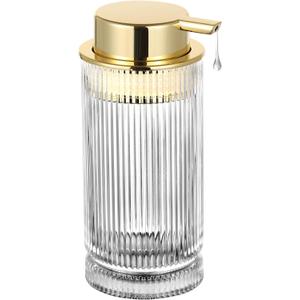 Glass Liquid Soap Dispenser, Refillable Liquid Dispenser with Gold Pump, Hand Soap Dispenser for Bathroom Kitchen, Modern Home Bathroom Kitchen Decor Liquid Type/Clear