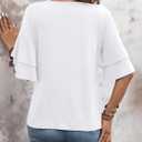 Sialois Womens Blouses Ruffle Sleeve Top V Neck Shirts Casual Outfit Bell Sleeve Cute Tee Spring Fall Summer Fashion Clothes (White, M)