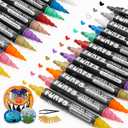 Funto Dual Tip Acrylic Paint Markers, Paint Pens for Rock Painting, Wood, Canvas, Ceramic, Fabric, 12 Colors, Quick Drying, Non-Toxic, Arts and Crafts