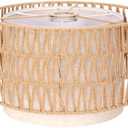 Boho Rattan Lamp Shade, 12.6" Top x 12.6" Bottom x 7.68" High, Natural Rattan & Linen Double Layer Lamp Shades for Floor Lamps Table Lamps Chandelier, UNO Fitter Lampshade Replacement, Easy Assembly