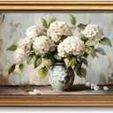 Vintage Hydrangea Wall Art, Gold Framed flower Paintings, Floral Pictures Wall Decor, Botanical Canvas Prints, Rustic Antique Artwork, Modern Organic Home Decor for Bedroom Living Room 16x24 Inch