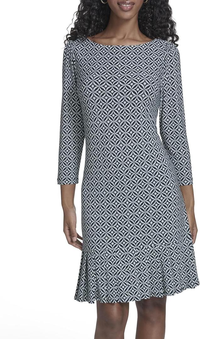 Tommy Hilfiger Women's 3/4 Sleeve Crew Neck Double Ruffle Hem Jersey Shift Mini Dress