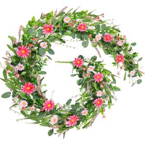 6 Ft Pink Flower Garland Silk Artificial Wildflower Daisy Flowers Faux Floral Garland Spring Flower Hanging Vines with Green Leaves for Fireplace Wedding Arch Wall Home Indoor Outdoor Party Decor