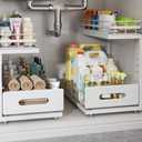 2 Pack Under Sink Organizer,Pull Out Cabinet Organizer with Smooth Cylindrical Rail,Metal Slide Out Drawer for Kitchen Bathroom Laundry Cabinet,8-Level Tool Free Height Adjustable-Black